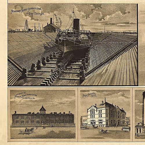 Perspective map of Newport News, Virginia by American Publishing Co., 1891