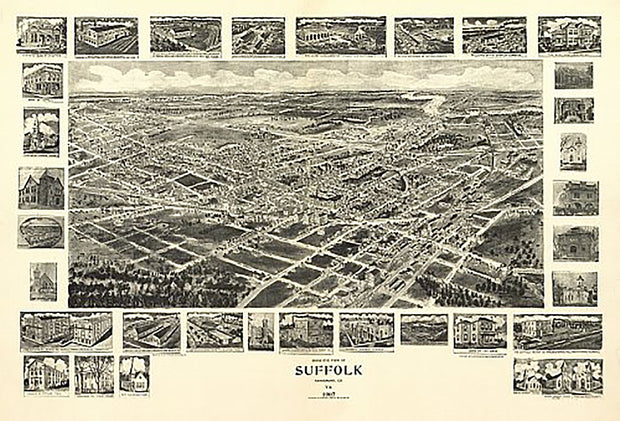 Birds eye view of Suffolk, Virginia by T. M. Fowler, 1907