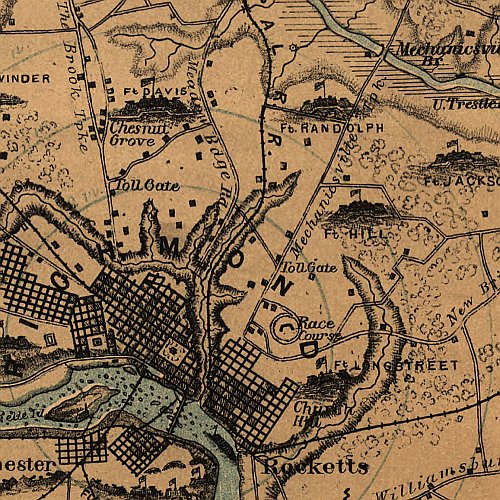 Hughes military map of Richmond &amp; Petersburgh [sic], VA, 1864