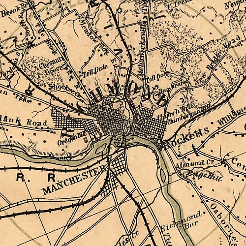 Military map of south-eastern Virginia by A. Lindenkohl, 1864