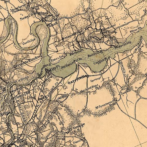 Military map of south-eastern Virginia by A. Lindenkohl, 1864