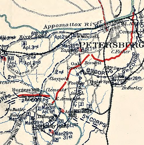 Map showing the operations of the Army of the Potomac under command of Maj. Gen. George G. Meade from March 29th to April 9th 1865