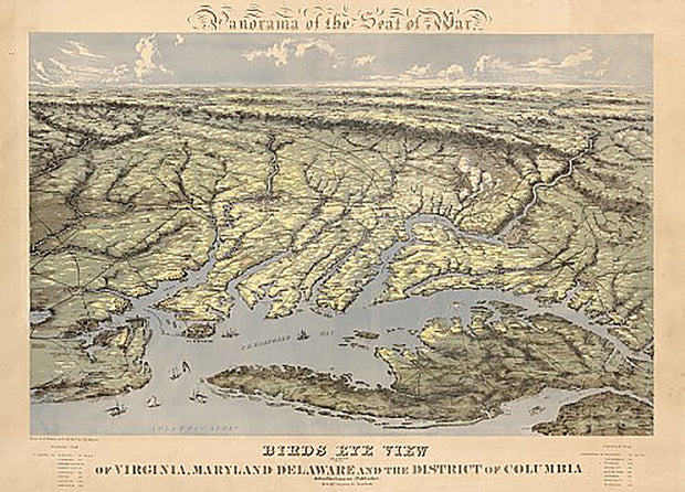 Panorama of the seat of war. Birds eye view of Virginia, Maryland, Delaware, and the District of Columbia, by John Bachmann