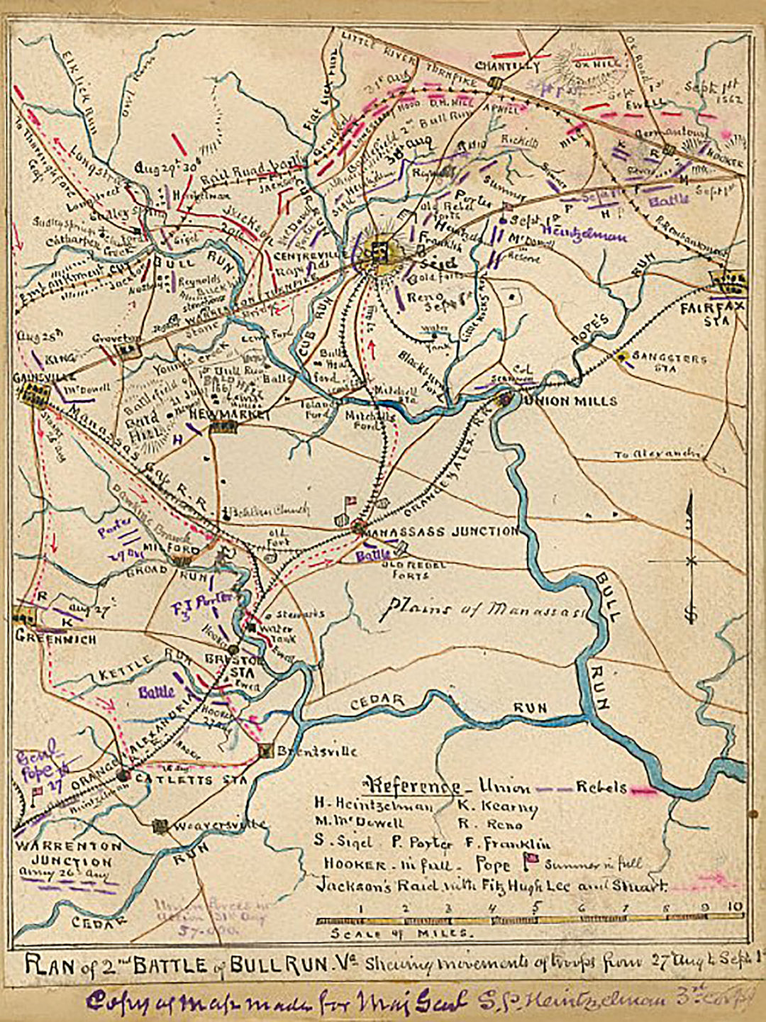 Plan of 2nd battle of Bull Run Shewing movements of troops from 27 Aug. to Sept. 1 by Robert Knox Sneden