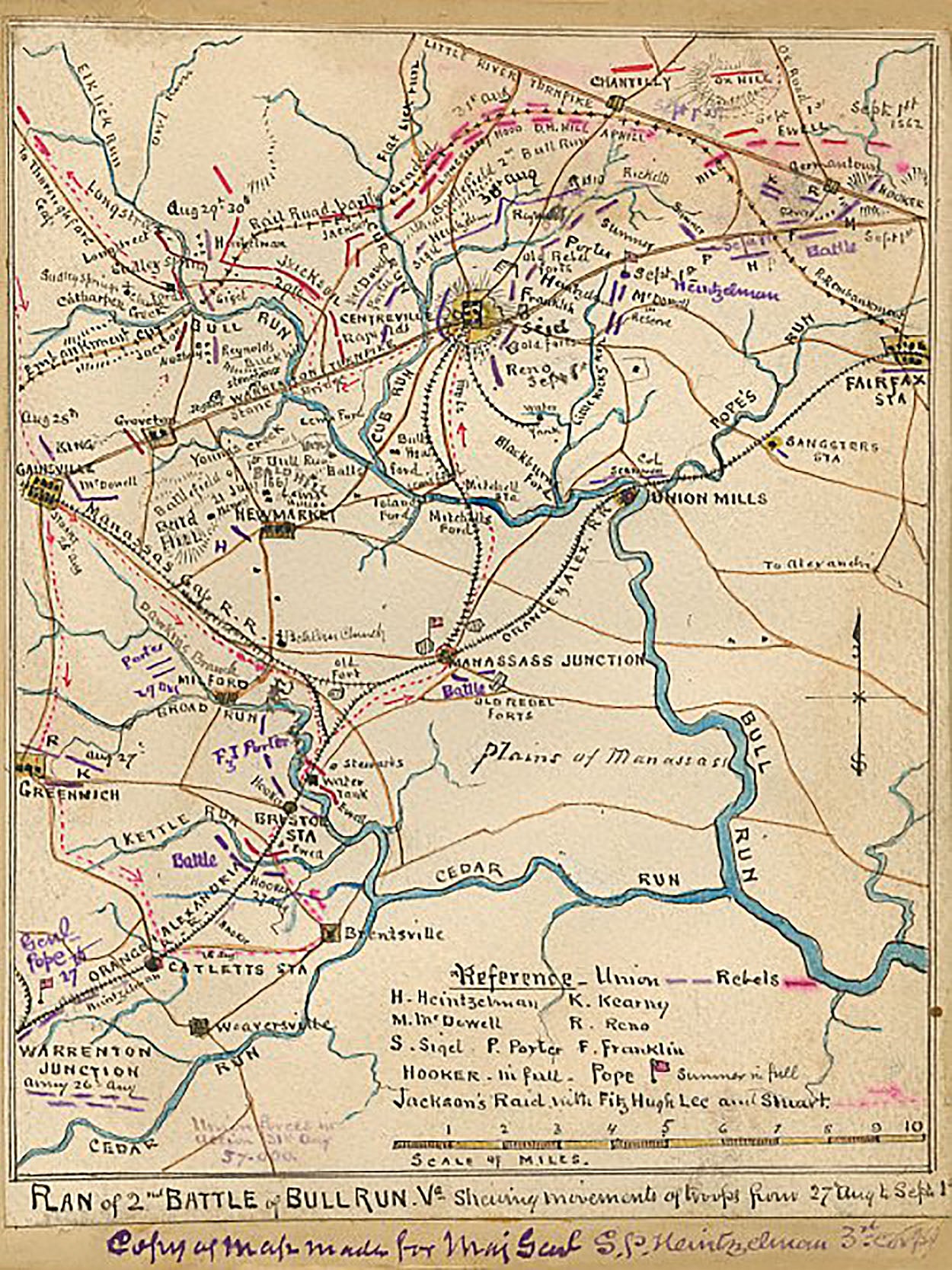 Plan of 2nd battle of Bull Run Shewing movements of troops from 27 Aug. to Sept. 1 by Robert Knox Sneden