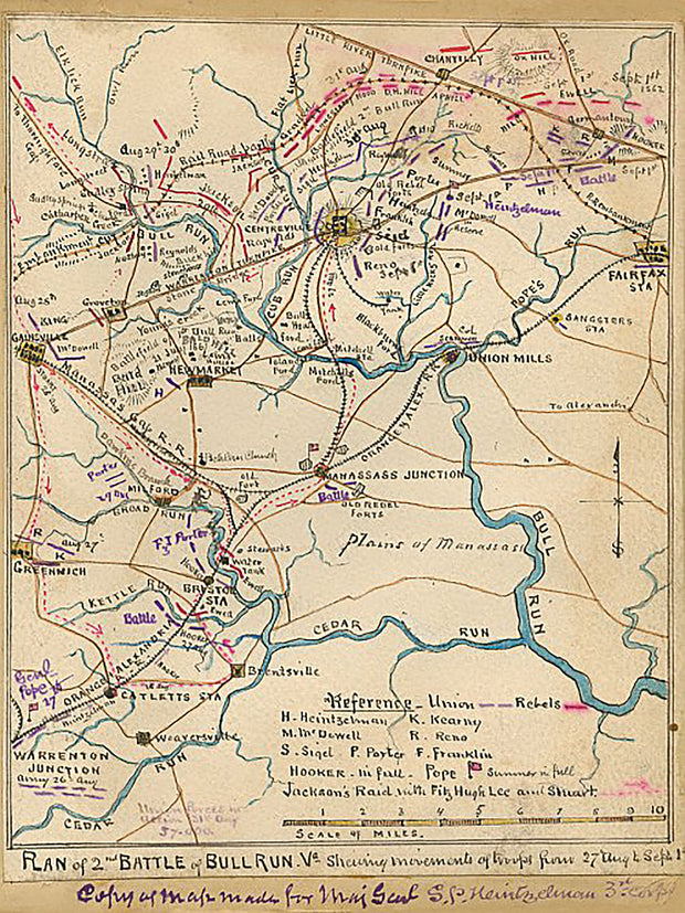 Plan of 2nd battle of Bull Run Shewing movements of troops from 27 Aug. to Sept. 1 by Robert Knox Sneden