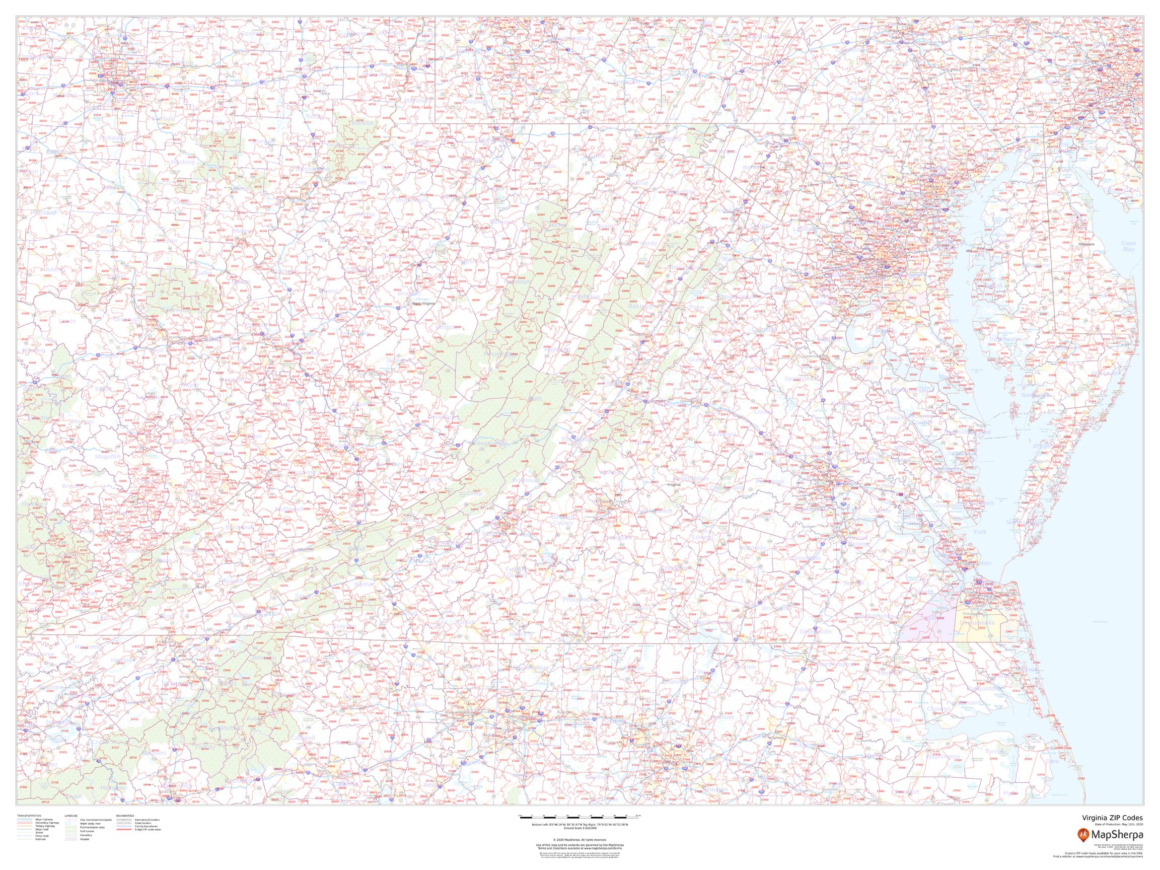 Virginia Zip Code Map – American Map Store