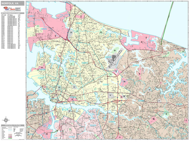 Premium Style Wall Map of Norfolk, VA by Market Maps