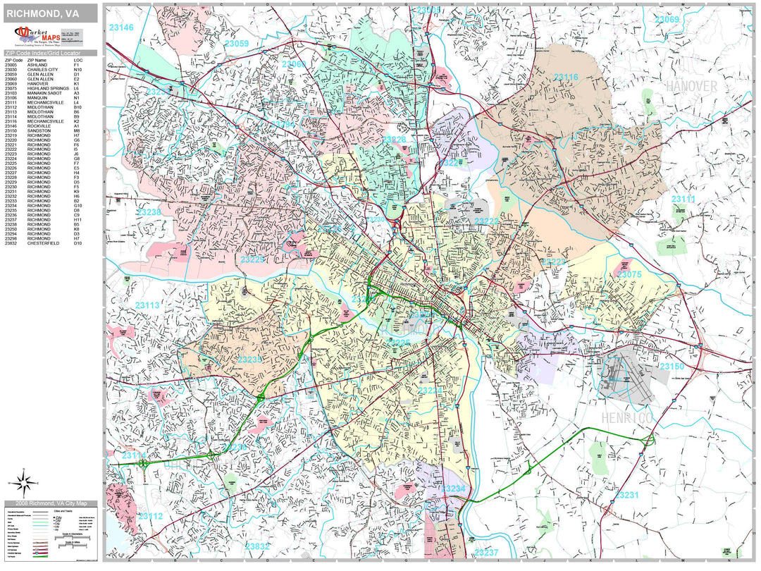 Premium Style Wall Map of Richmond VA