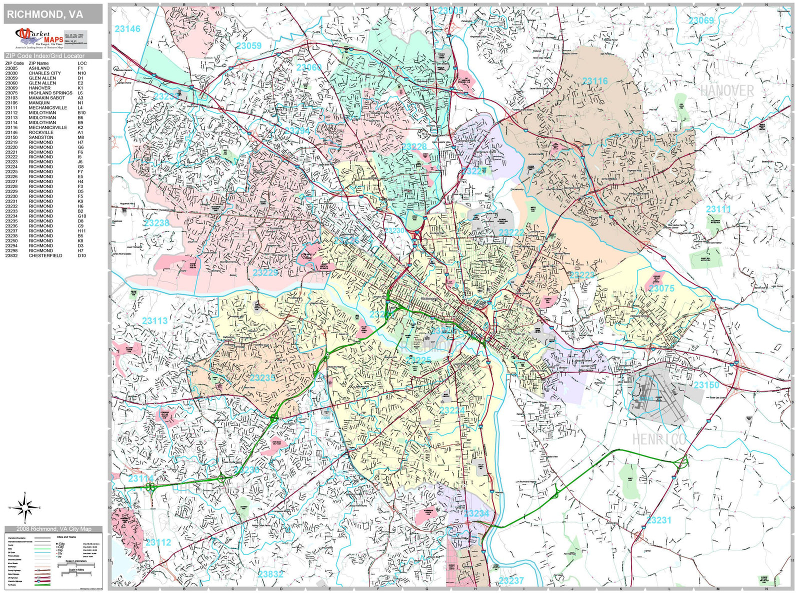Premium Style Wall Map of Richmond VA