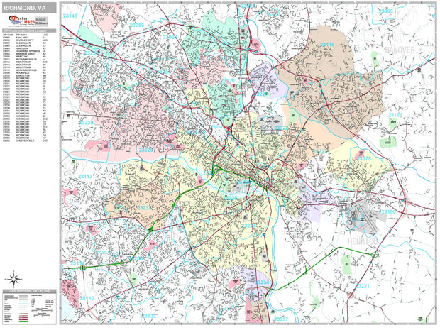 Premium Style Wall Map of Richmond, VA by Market Maps