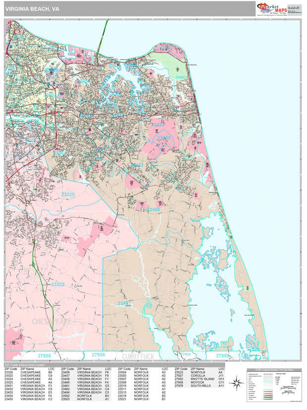 Premium Style Wall Map of Virginia Beach, VA by Market Maps