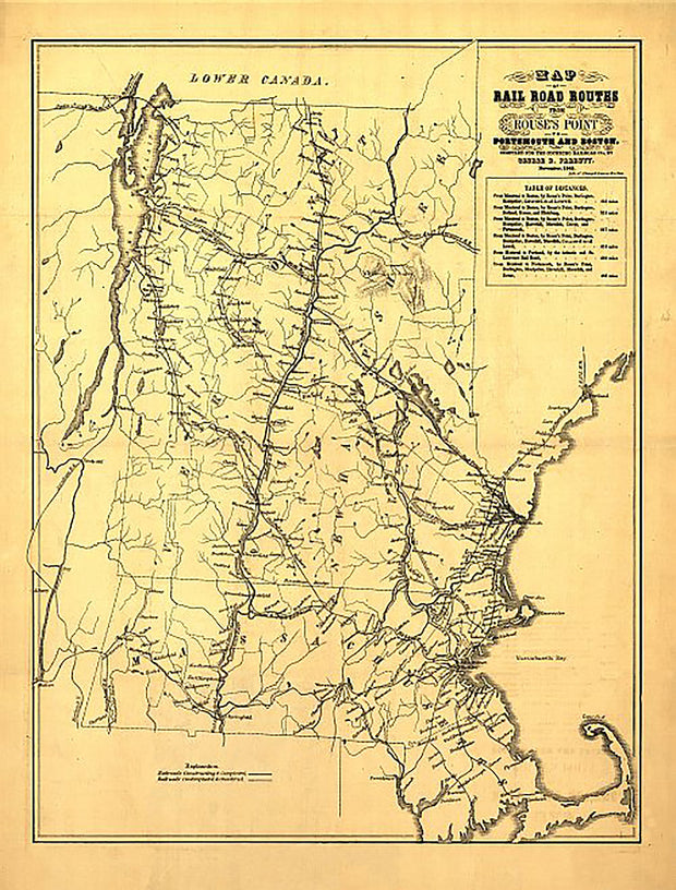 Map of Rail Road Routes From Rouse's Point to Portsmouth and Boston, 1847