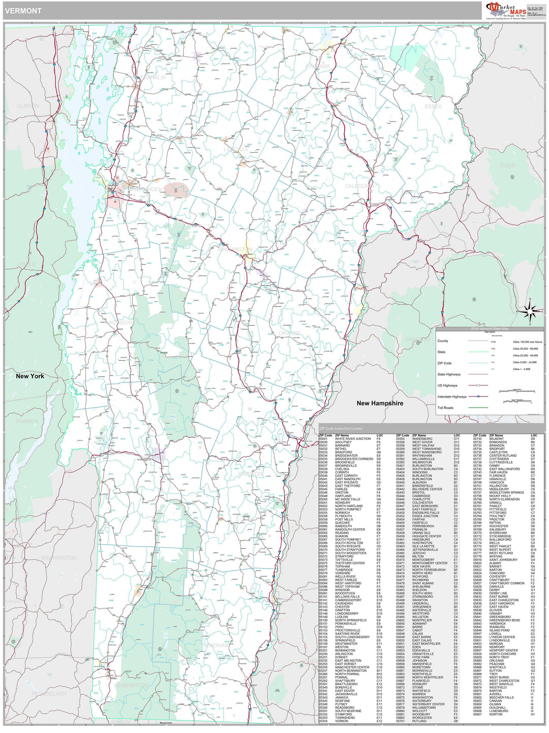 Premium Style Wall Map of Vermont