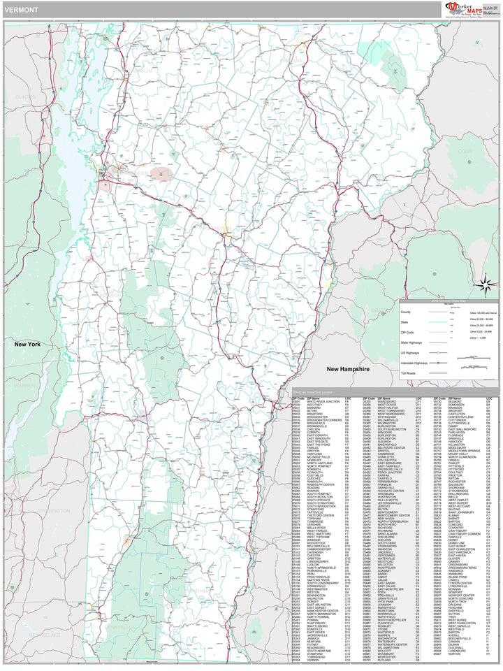 Premium Style Wall Map of Vermont