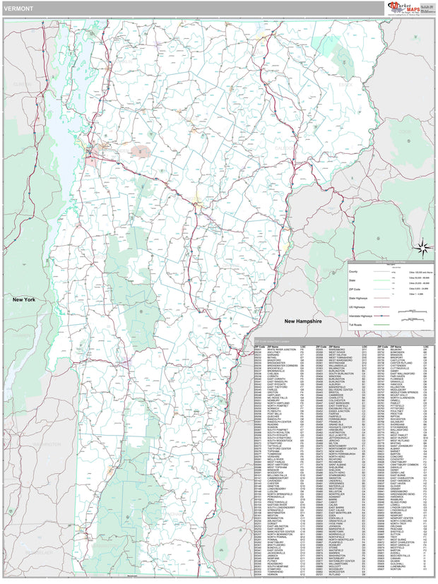 Premium Style Wall Map of Vermont by Market Maps