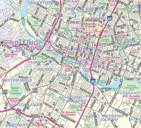 Austin Regional Area Major Arterial Wall Map