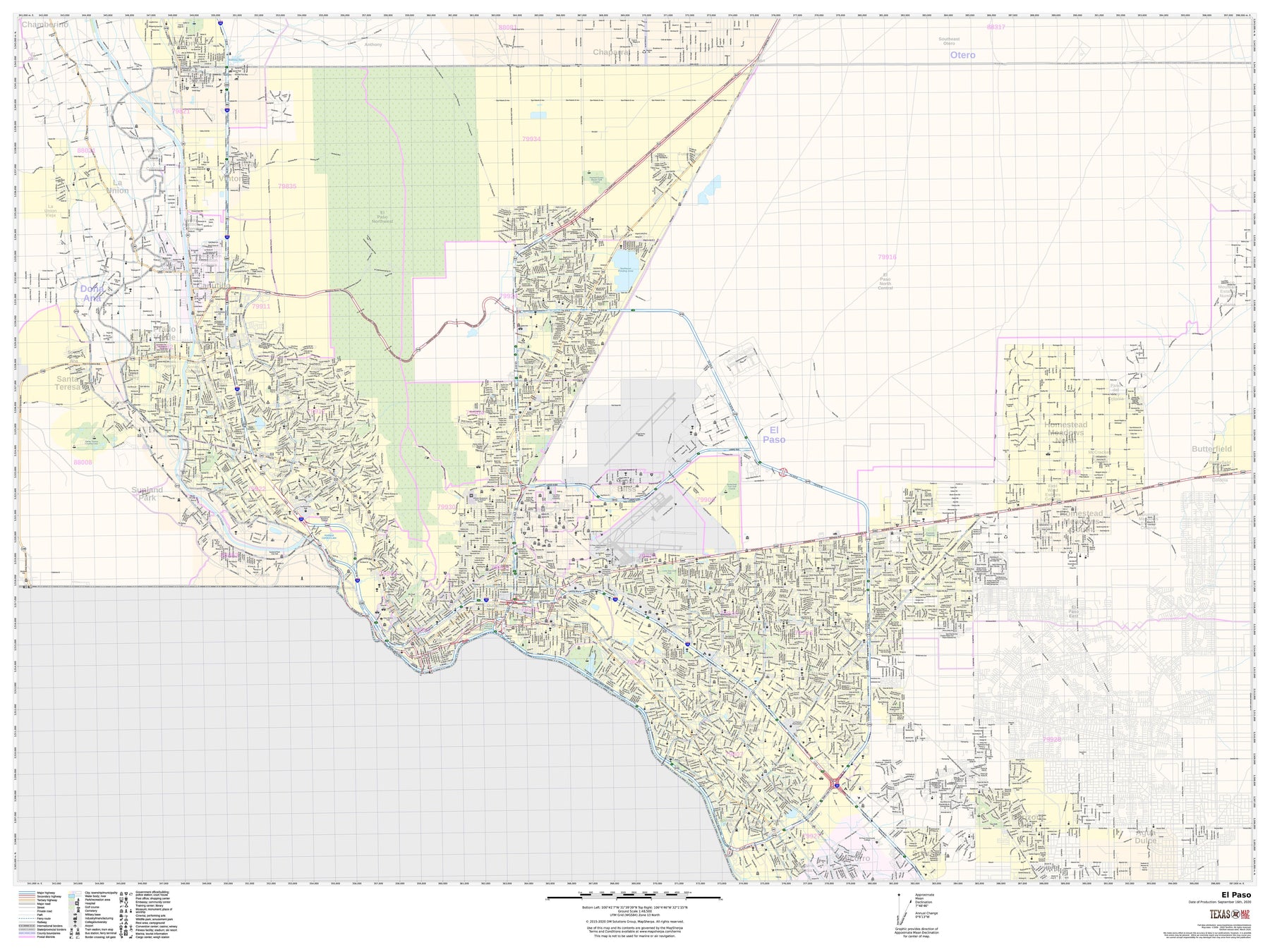 Area Code Paper Map Of El Paso Texas Area Codes