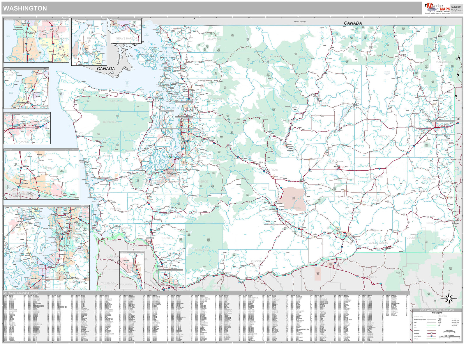 Premium Style Wall Map of Washington
