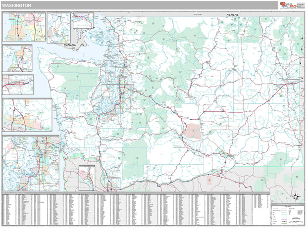 Premium Style Wall Map of Washington by Market Maps