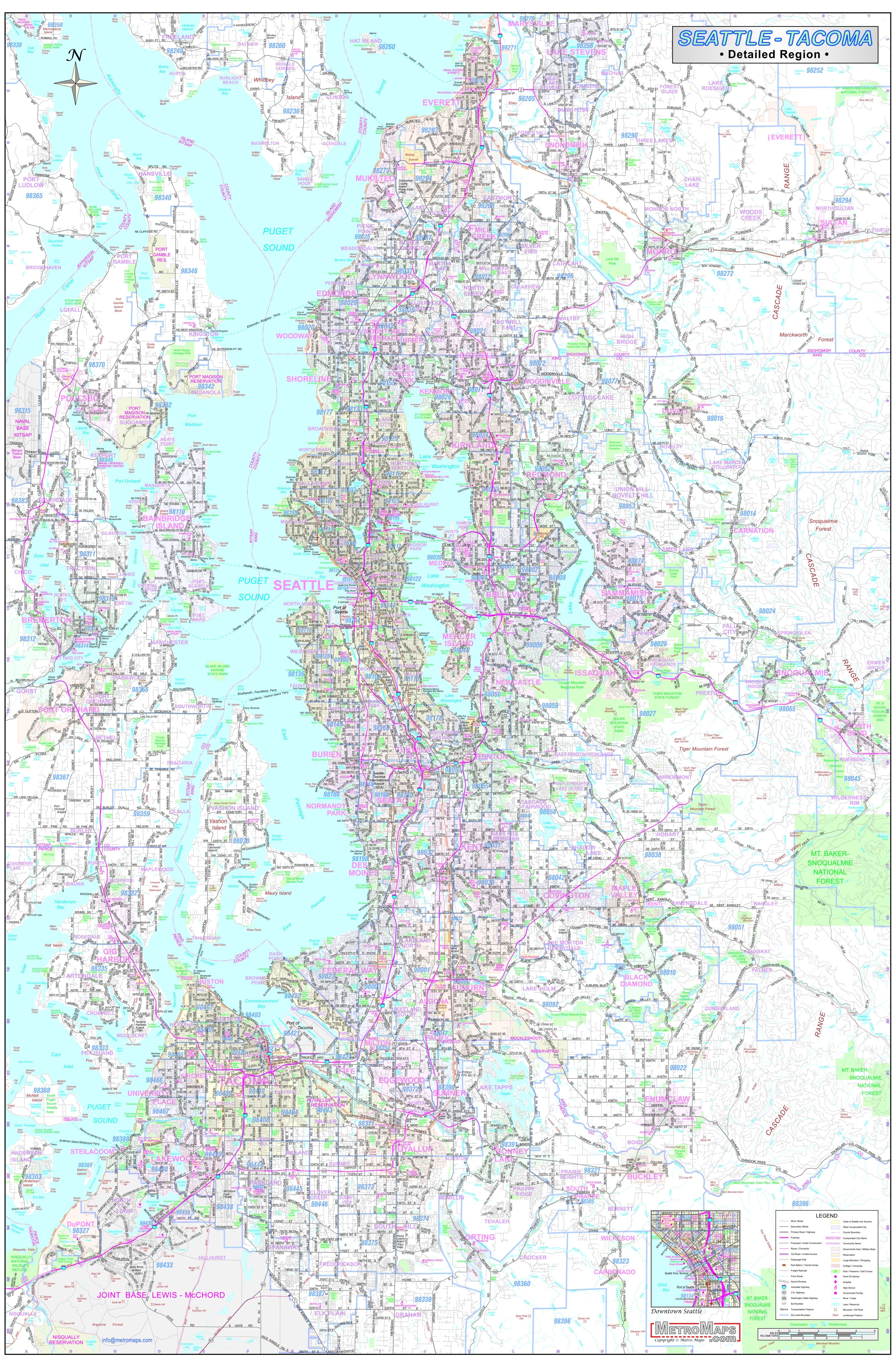 Seattle-Tacoma Regional Area Wall Map – American Map Store