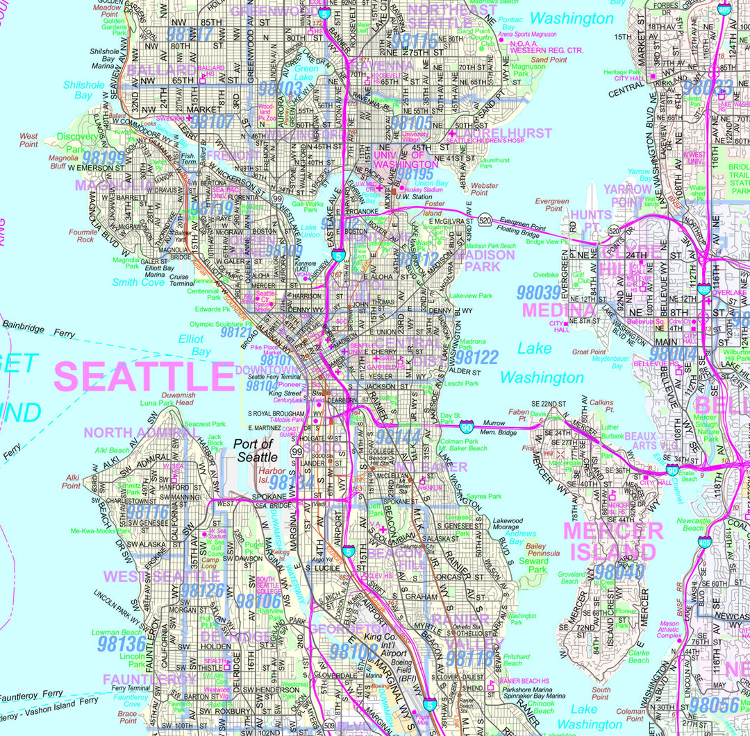 Seattle-Tacoma Regional Area Wall Map