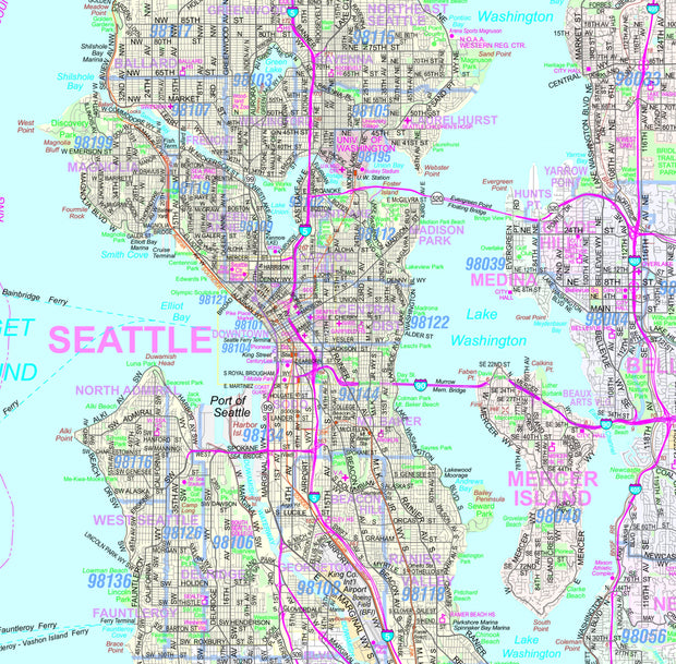 Seattle-Tacoma Regional Area Wall Map