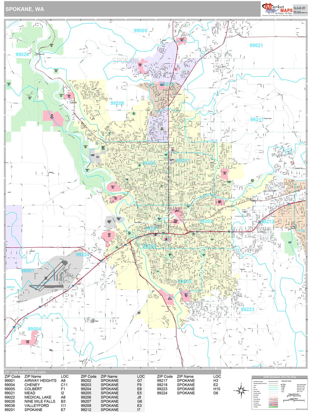 Premium Style Wall Map of Spokane, WA by Market Maps