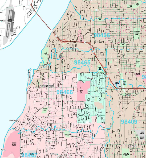 Premium Style Wall Map of Tacoma, WA by Market Maps