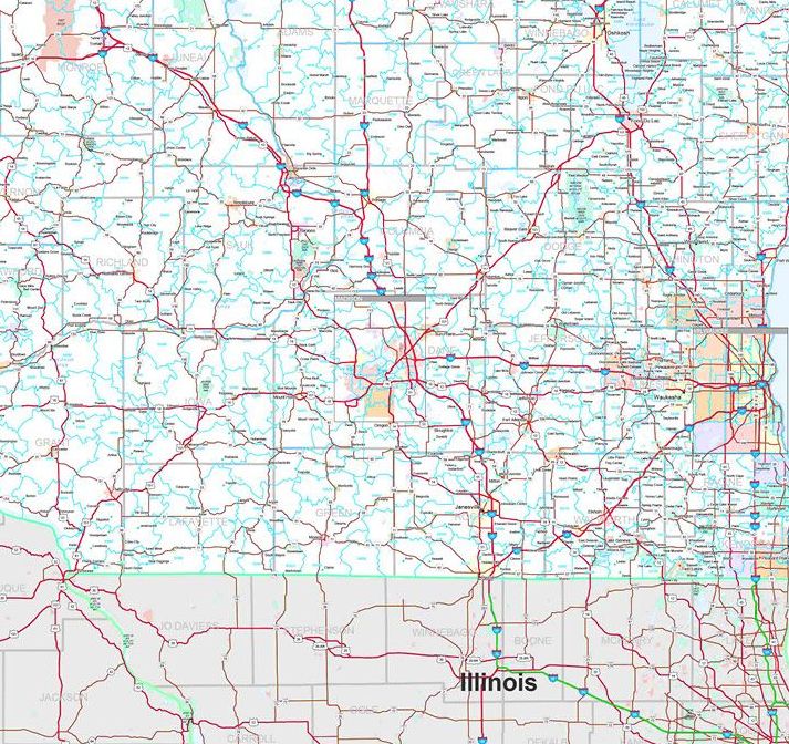 Premium Style Wall Map of Wisconsin