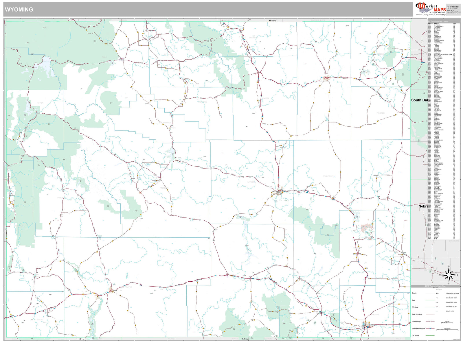 Premium Style Wall Map of Wyoming