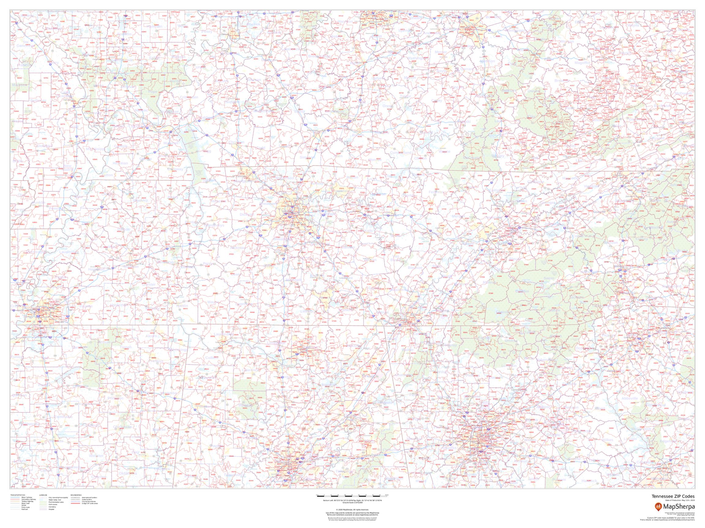 Tn Postcaode Map Tennessee Zip Code Map – American Map Store